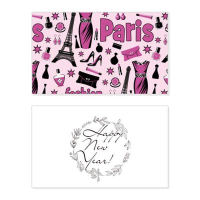Dressing Lady France Eiffel Tower Pink New Year Cards with Commemorative Blessing Messages