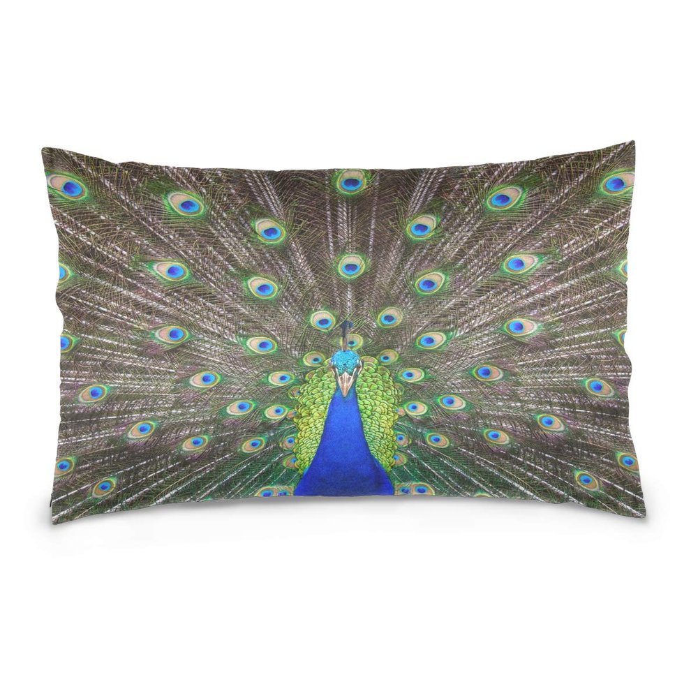 Linomo Peacock Feather Decorative Pillow Cover 40 x 60 cm