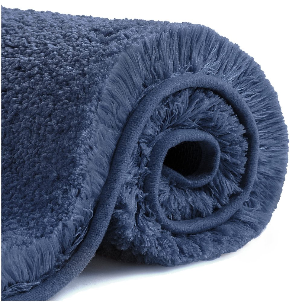Non-Slip Bath Mat, Thick Soft Microfiber, Super Absorbent, Machine Washable, Quick-Drying, 60 x 90 cm, Navy Blue