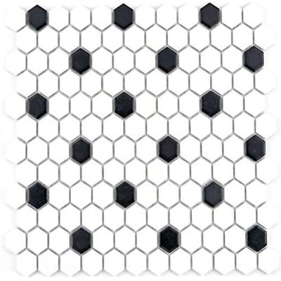Hexagon Ceramic Mosaic Tile, Matte Black and White, 10 Sheets