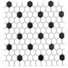 Hexagon Ceramic Mosaic Tile, Matte Black and White, 10 Sheets view 1