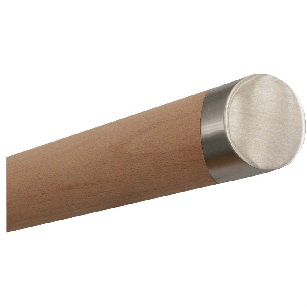 TIBU Unfinished Beech Wood Handrail with Stainless Steel End Pieces, 1700 mm, Slanted Ends