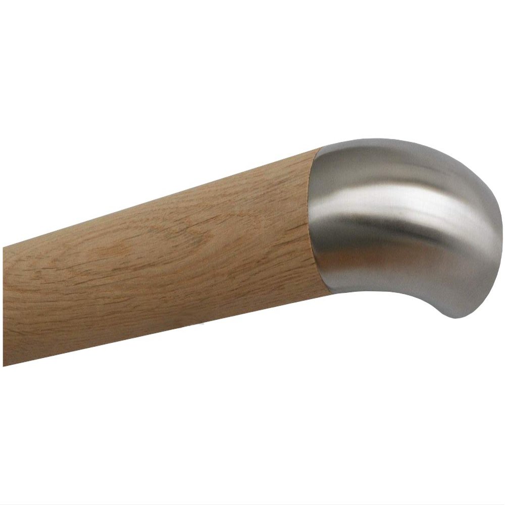 TIBU Oak Wood Handrail, Unfinished, Finely Sanded, 42 mm, with Stainless Steel Curved Ends, 4,000 mm