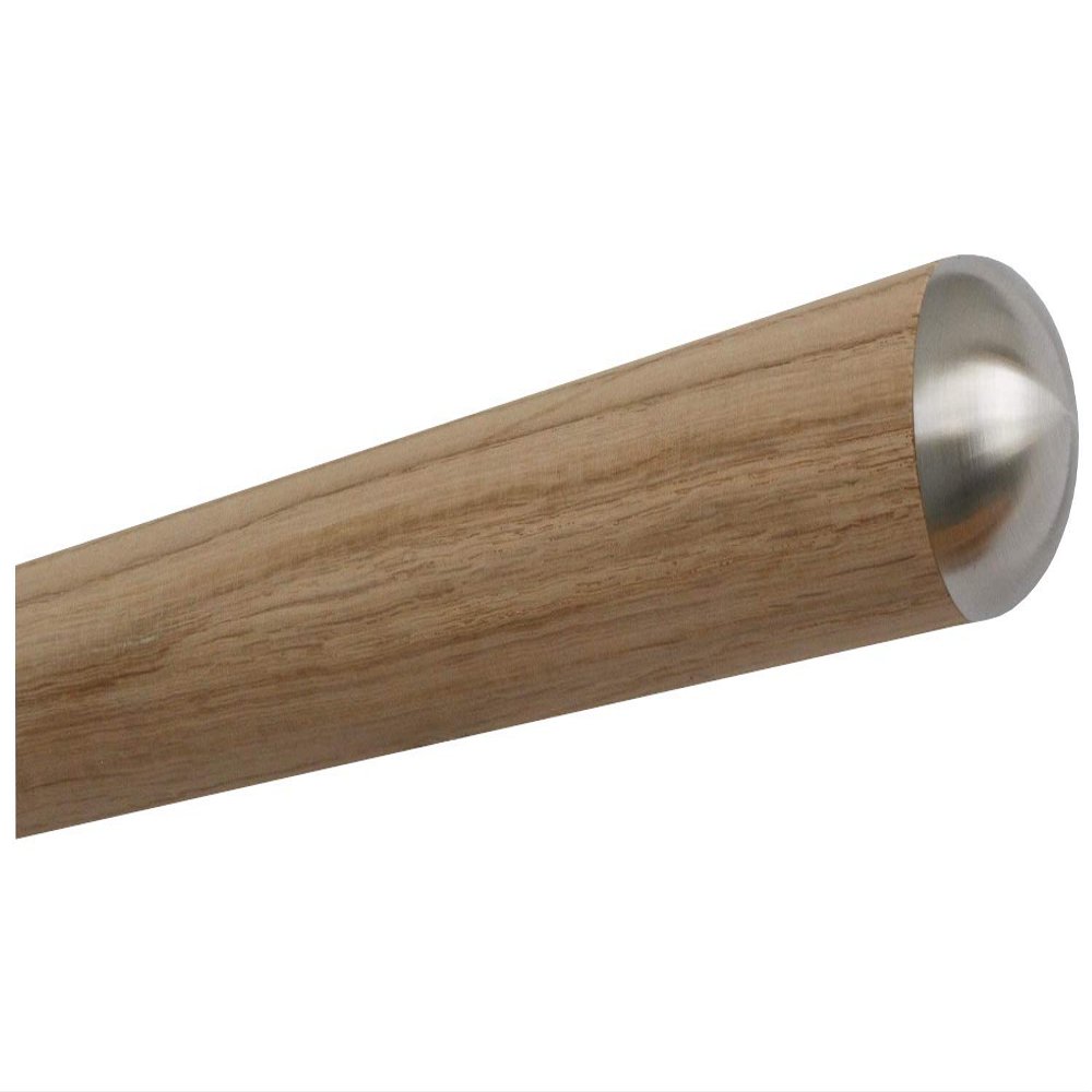 TIBU Oak Wood Handrail, Unfinished, Fine-Sanded, 42 mm, 3,300 mm, with Stainless Steel End Caps