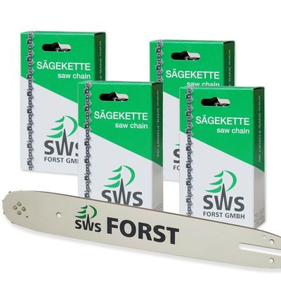 45 cm SWS Forst GmbH Guide Bar Set with 4 Full-Chisel Chains, 3/8 in, 68 Drive Links, 1.5 mm, Compatible with Husqvarna 61