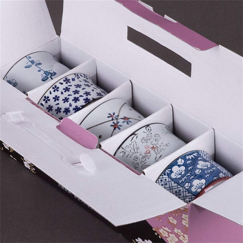 MKKSLR Ceramic Rice Bowl, 5-Piece Tableware Set, Underglaze Color, Gift Box (Color: #1)
