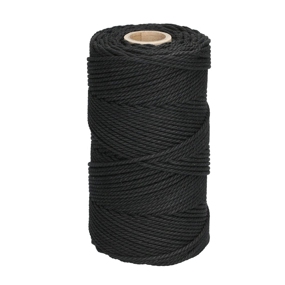 Filani Favorite Yarn - High-Quality Cotton Macramé Cord, 3 mm x 120 m (Black)