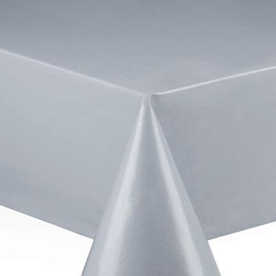 Oilcloth Tablecloth, Smooth Solid Silver, 80 x 350 cm, Rectangular, Wipe-Clean