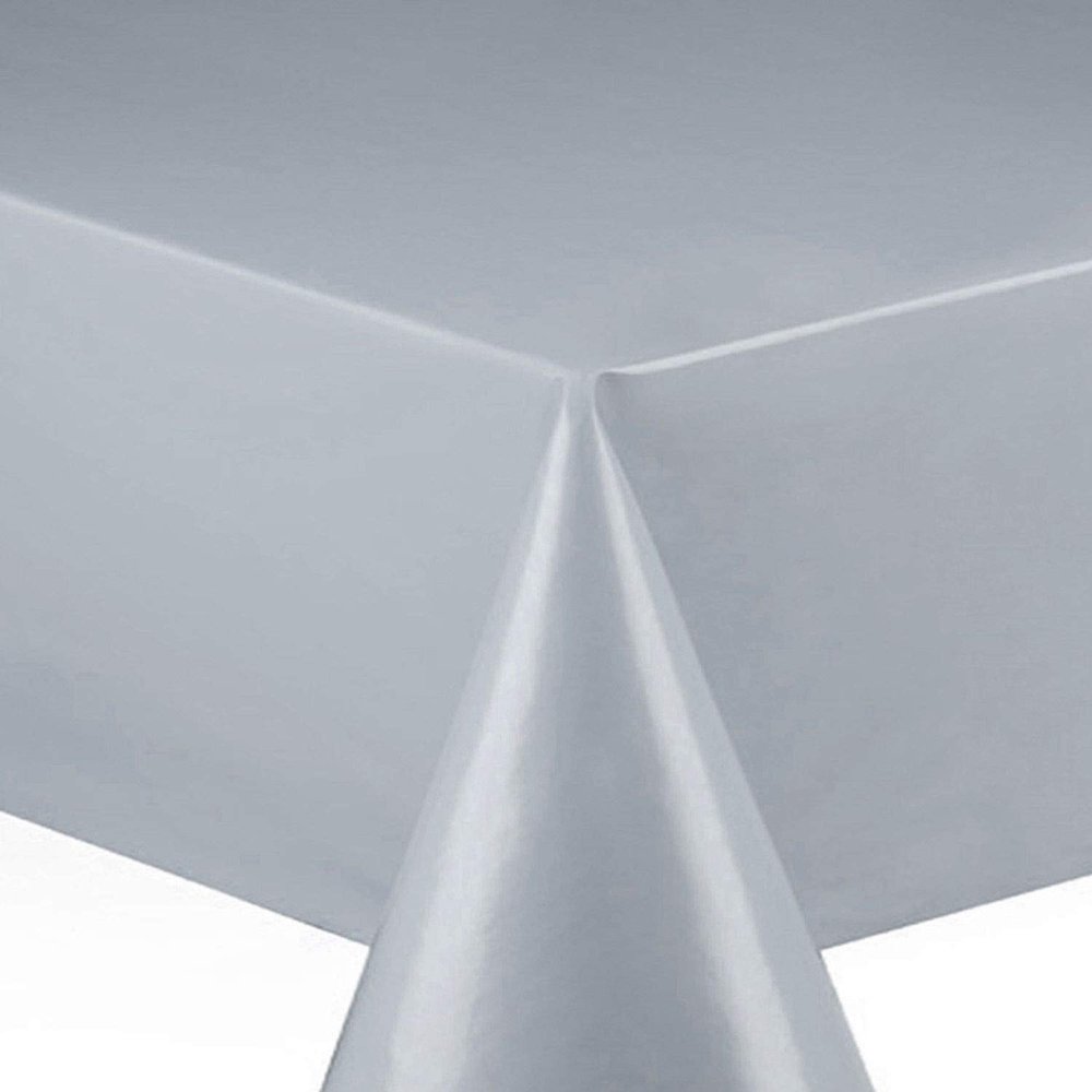 Oilcloth Tablecloth, Smooth Solid Silver, 80 x 350 cm, Rectangular, Wipe-Clean
