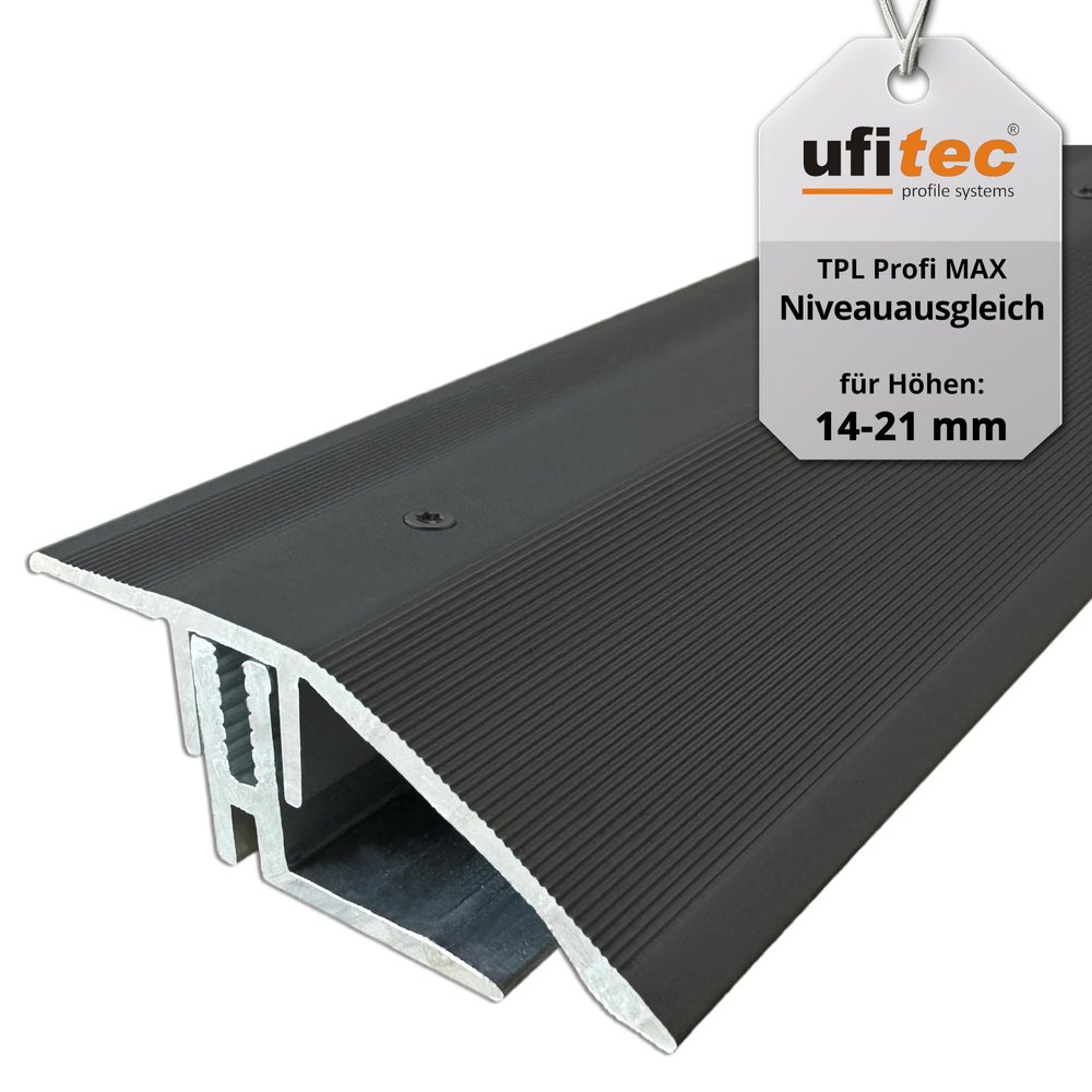 ufitec TPL Profi MAX Profile System for Parquet Flooring, 14–21 mm, Anodized Aluminum, 100 cm, Dark Bronze