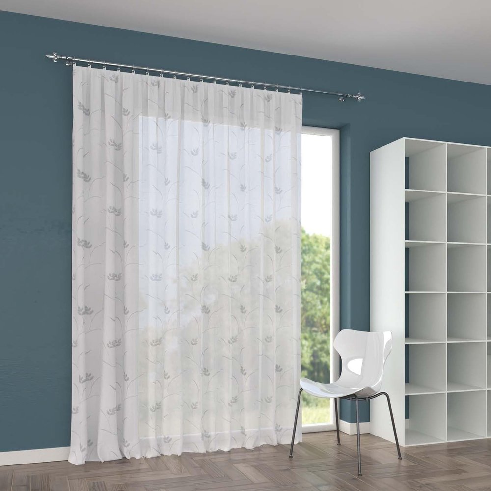 Custom-Made Silver Voile Sheer Curtain, Montreal Design, with Gathering Tape (Universal Tape), Height 90–275 cm, Width 1–12 m (Silver, 250 x 150 cm H × W)