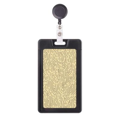 Card Holder with Yellow Bark Fingerprint Pattern and Retractable Reel