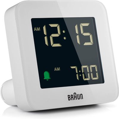 Braun Digital Alarm Clock with Snooze, Negative LCD Display, Quick-Set Function and Crescendo Alarm, White, BC09W