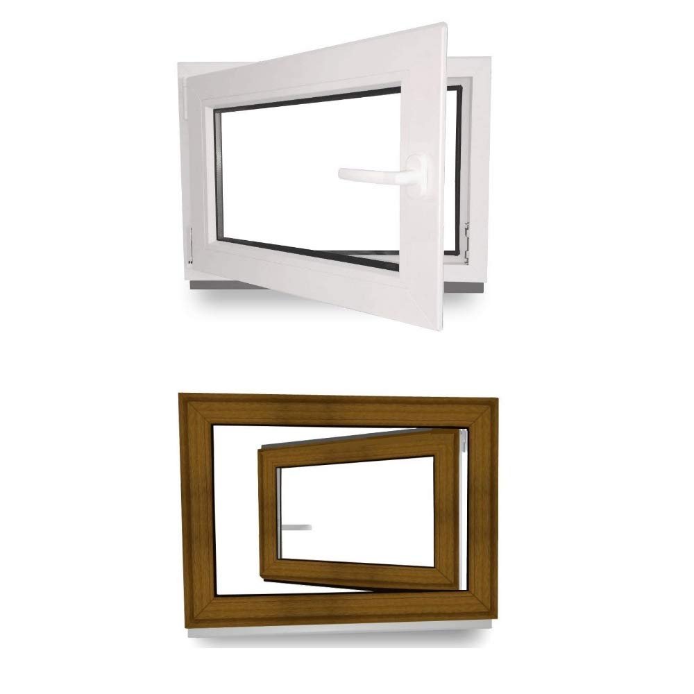 Basement Window, Turn & Tilt, White Inside/Golden Oak Outside, 120 x 80 cm, DIN Left, Double Glazing, 60 mm Profile