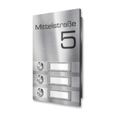 Metzler Wireless Stainless Steel Surface-Mount Doorbell for Multi-Family Homes with Interchangeable Nameplate, Selectable Color, 3 Buttons