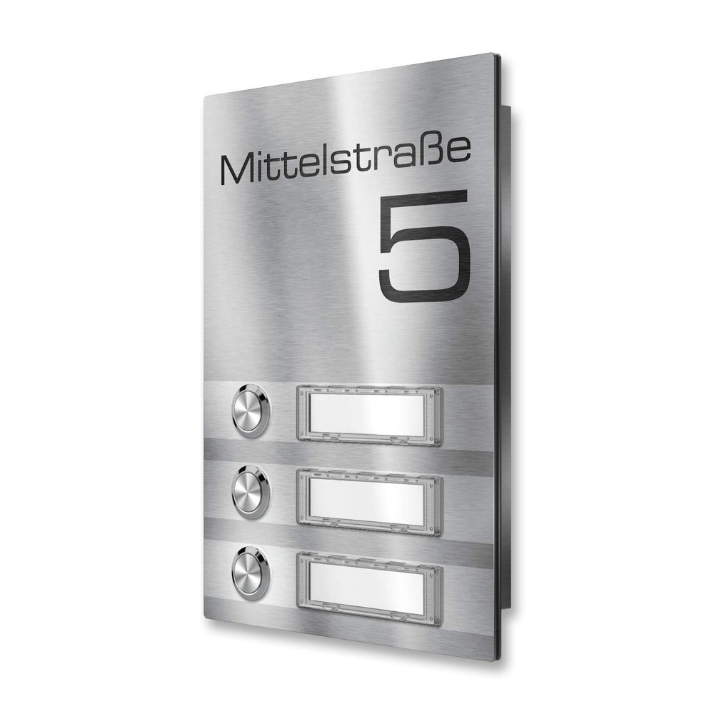 Metzler Wireless Stainless Steel Surface-Mount Doorbell for Multi-Family Homes with Interchangeable Nameplate, Selectable Color, 3 Buttons
