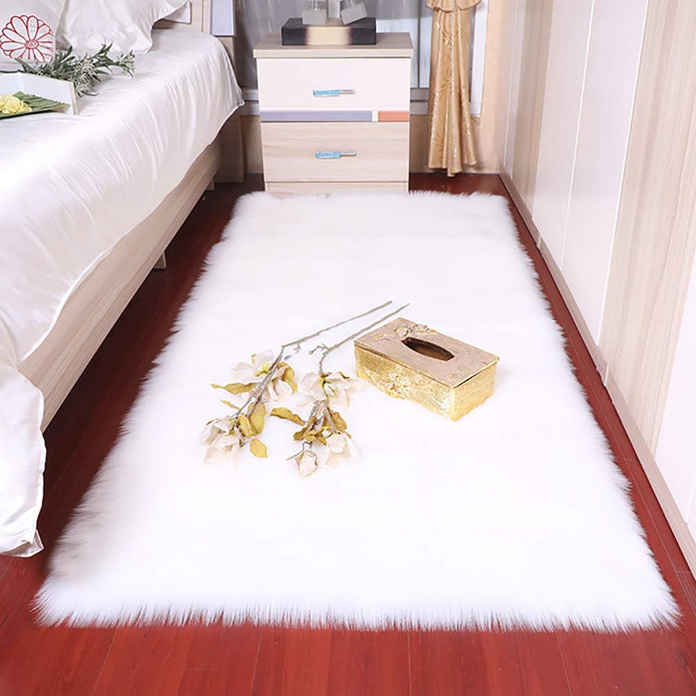 AMCER Round Shaggy Rug 80 x 130 cm, Washable, White
