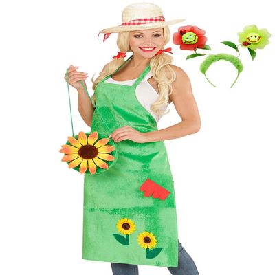Women's Gardener Costume with Apron and Floral Headband, One Size