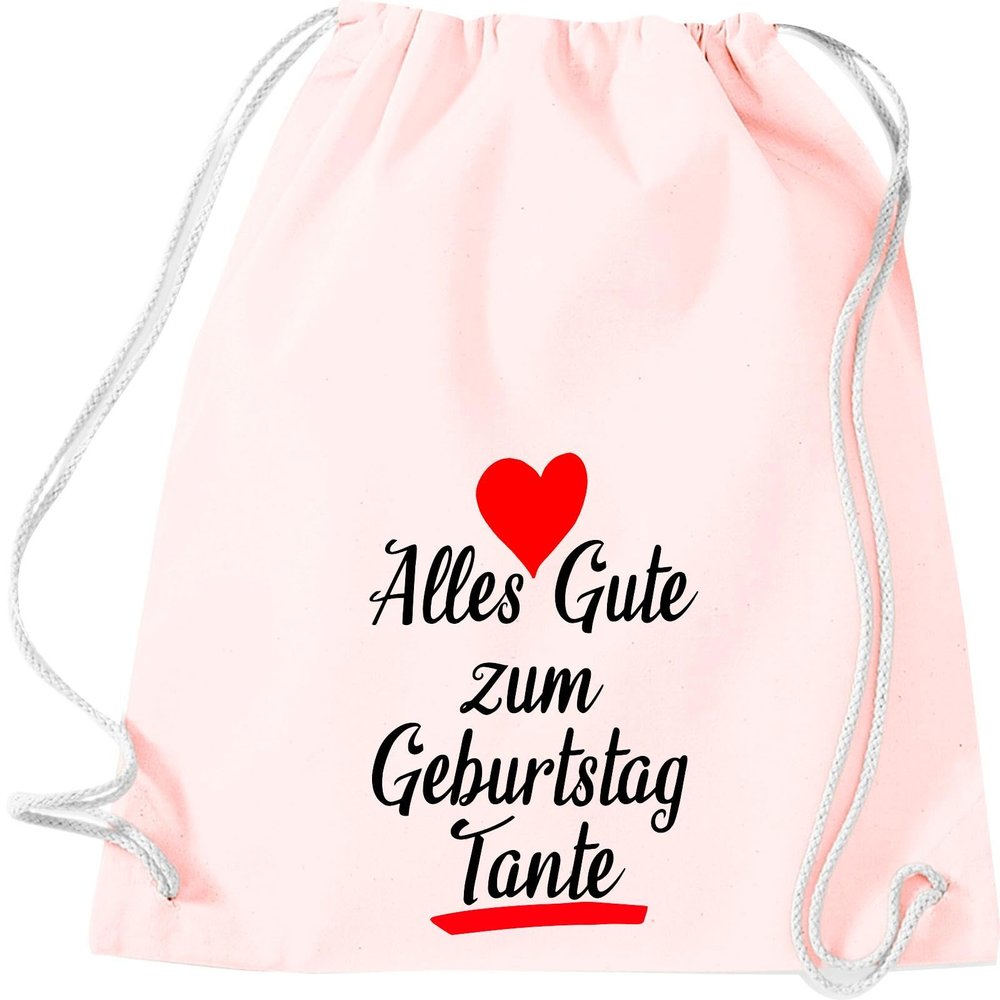 Kleckerliese Children's Drawstring Gym Bag, “Happy Birthday, Aunt,” Pastel Pink