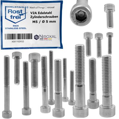V2A Stainless Steel Socket Head Cap Screws M5 x 50 mm, Pack of 50