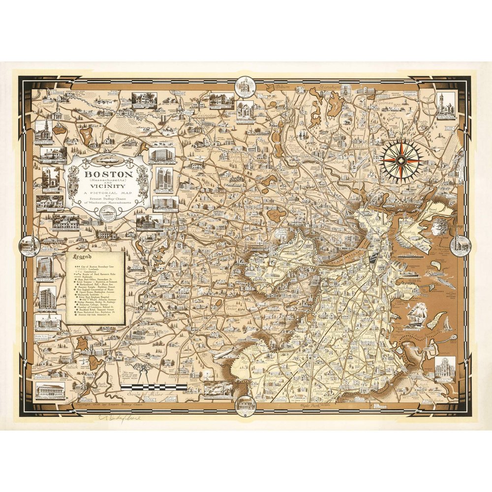 Artery8 Ernest Dudley Chase 1938 Boston, MA Map Unframed Extra-Large Canvas Print