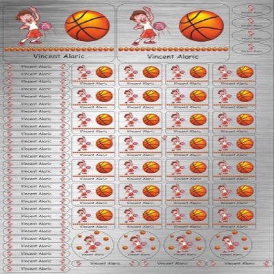 INDIGOS UG Personalized Children's Name Stickers, Stainless-Steel Look, Basketball, 69 Stickers