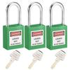MroMax Lockout Tag Padlocks, 0.6 x 3.8 cm, Keyed Alike, Nylon, Steel Shackle, Grass Green, 3-Pack view 1