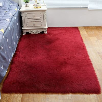 ZFHTAO Faux Sheepskin Rug, Long-Pile, Soft and Fluffy, Wine Red, 120 x 190 cm