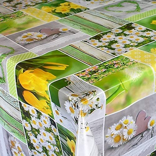 KEVKUS Oilcloth Tablecloth B6004-01 Daffodil/Narcissus/Tulip, Selectable Shape, 140 x 260 cm