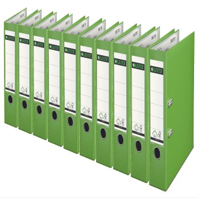 Leitz 1010 Quality Lever Arch Files, 180° Precision Mechanism, 8 cm Spine, Light Green, 10-Pack