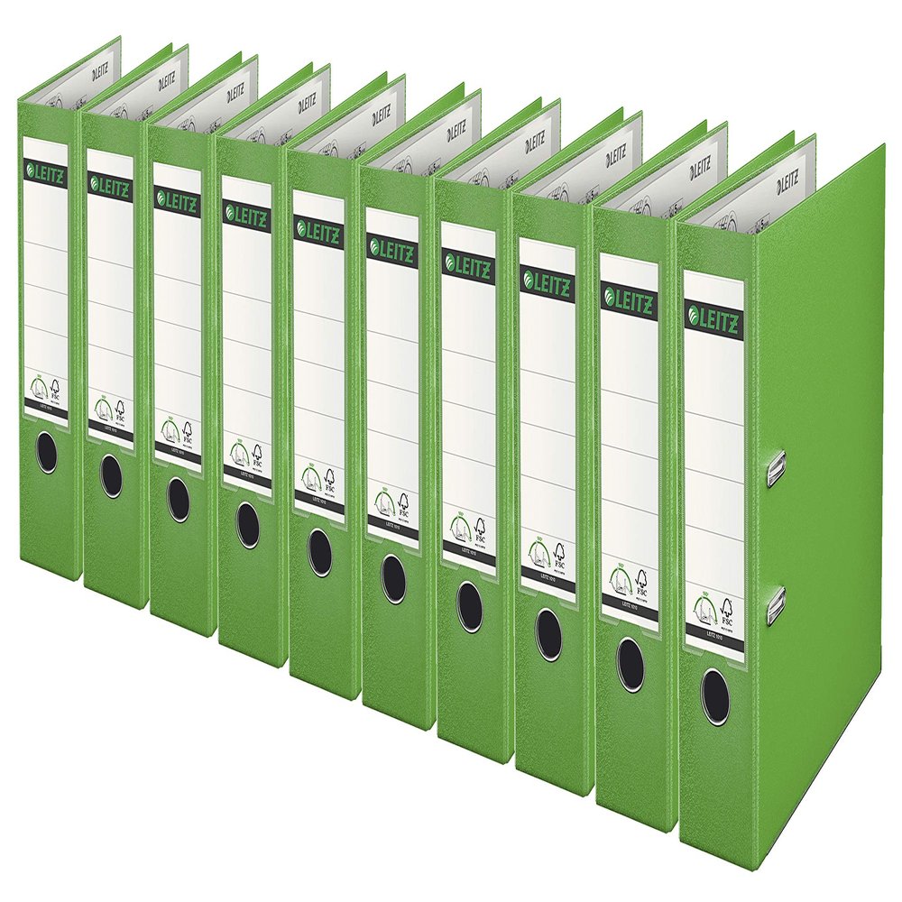 Leitz 1010 Quality Lever Arch Files, 180° Precision Mechanism, 8 cm Spine, Light Green, 10-Pack