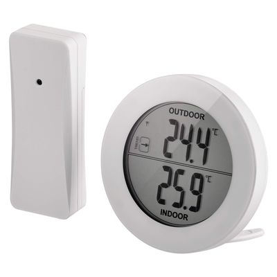 EMOS Digital Thermometer with Outdoor Sensor, Wireless, Indoor/Outdoor Temperature, 80 m Range, Memory, °C/°F, White