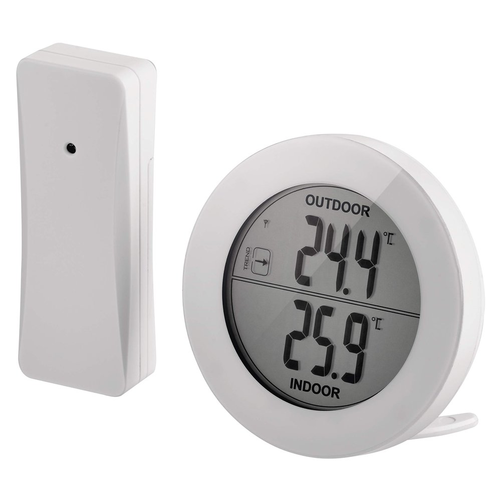 EMOS Digital Thermometer with Outdoor Sensor, Wireless, Indoor/Outdoor Temperature, 80 m Range, Memory, °C/°F, White