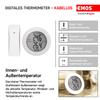 EMOS Digital Thermometer with Outdoor Sensor, Wireless, Indoor/Outdoor Temperature, 80 m Range, Memory, °C/°F, White view 2