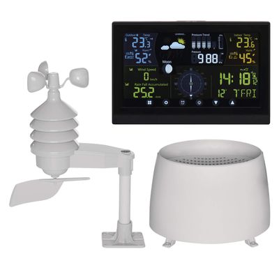 EMOS Pro Wireless Weather Station with Outdoor Sensor, Touchscreen Display, Wind and Rain Gauge, Forecast, Indoor/Outdoor Temperature, DCF Clock