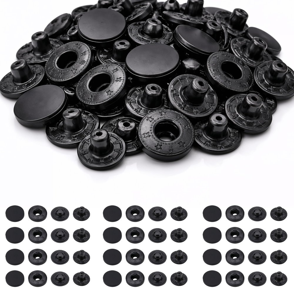 Trimming Shop Metal-Cap Snap Fasteners, 4-Piece, 10 mm, Black, 50-Pack