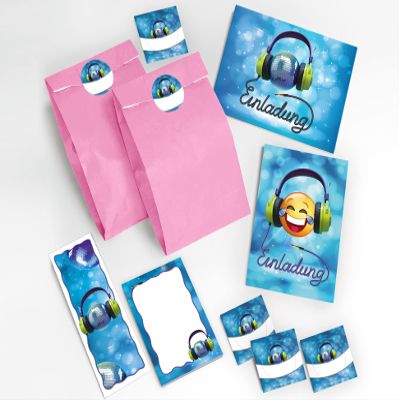 JuNa-Experten 12 Kids' Birthday Invitations, Disco Party, Light Pink, with Envelopes and Party Bags