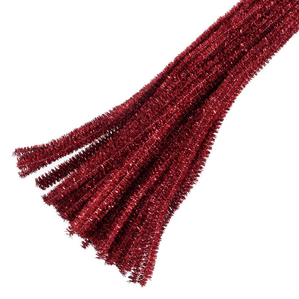 Metallic Red Chenille Stems, 30 cm, 20 Pieces, 6 mm Wide