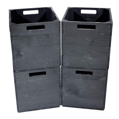 4 Black Wooden Crates with Two Handholds – New – 32 × 37.5 × 32.5 cm – for KALLAX Shelving
