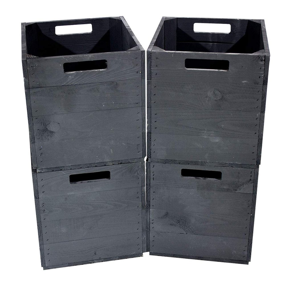 4 Black Wooden Crates with Two Handholds – New – 32 × 37.5 × 32.5 cm – for KALLAX Shelving