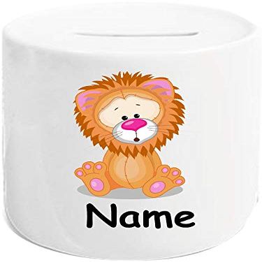 Piggy Bank, Lion Motif, Children's Animal Designs, Names, Custom Text