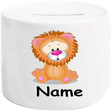 Piggy Bank, Lion Motif, Children's Animal Designs, Names, Custom Text