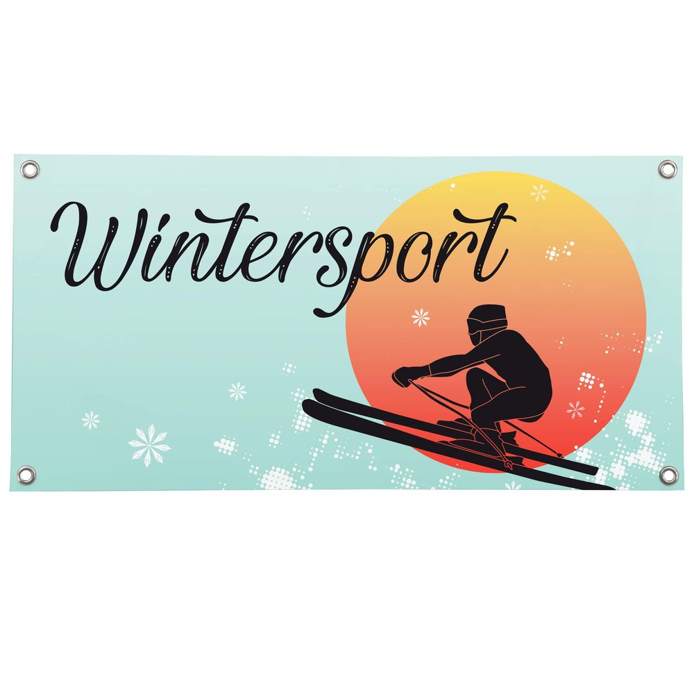 Vispronet PVC Banner, Business Advertising, Various Sizes, with Metal Eyelets and Bungee Cords (75 x 150 cm, Winter Sports Shop)
