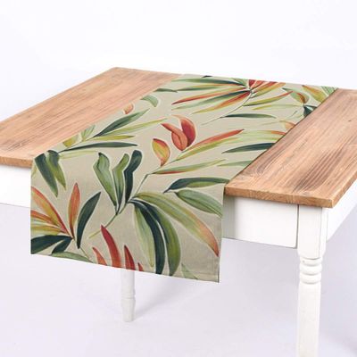 SCHÖNER LEBEN. Table Runner, Leaves and Branches, Beige/Green/Red, 40 x 160 cm