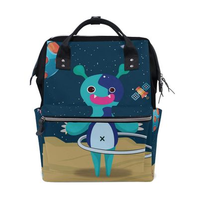 Montoj Canvas Backpack with Cartoon Alien Motif