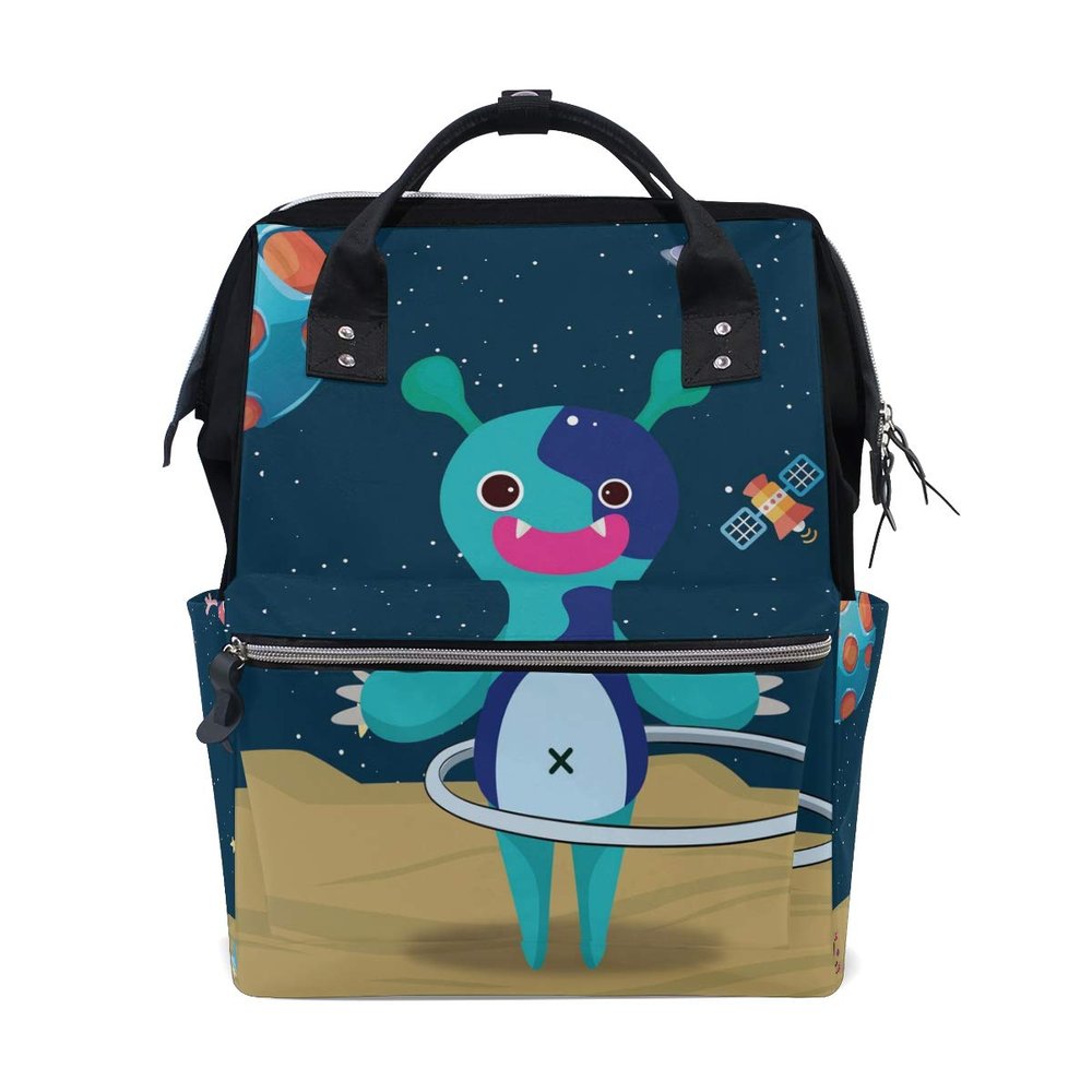 Montoj Canvas Backpack with Cartoon Alien Motif