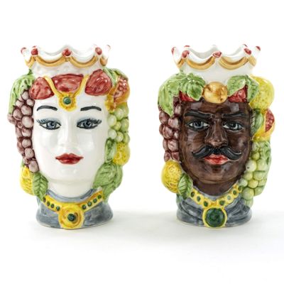 Pair of Sicilian Moorish Heads, 14 cm, Handmade Ceramic