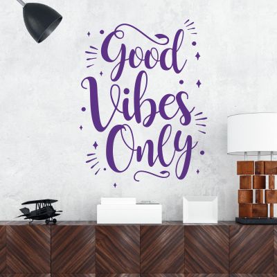 Wall Sticker, "Only Good Vibes" Design, Purple