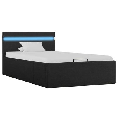 vidaXL Hydraulic Storage Bed with LED, Dark Gray Fabric, 100 × 200 cm
