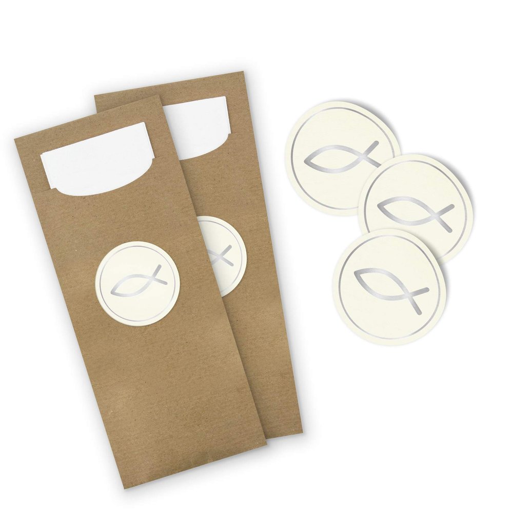 itenga 24 Cutlery Pockets with Napkins, Fish Motif, High-Gloss Silver